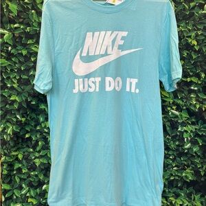 Nike Aqua Blue Short Sleeve Tee with White Logo